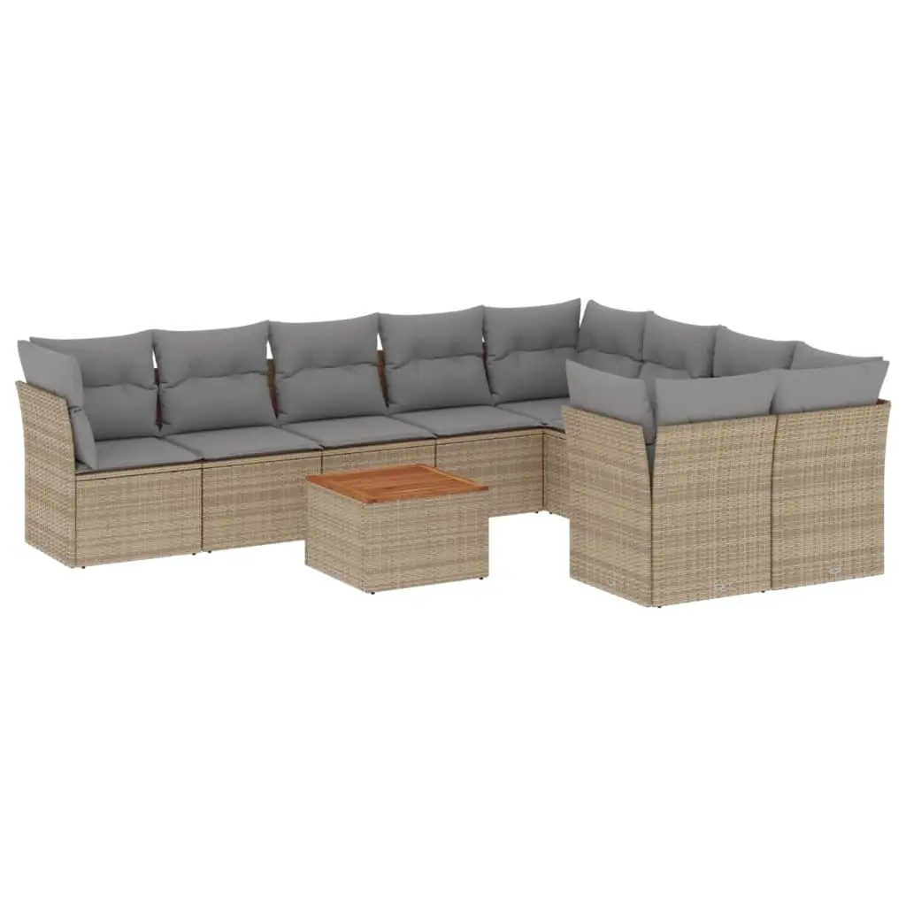 Garden Sofa Set 10 Piece Outdoor Furniture Beige Poly Rattan Patio Sectional