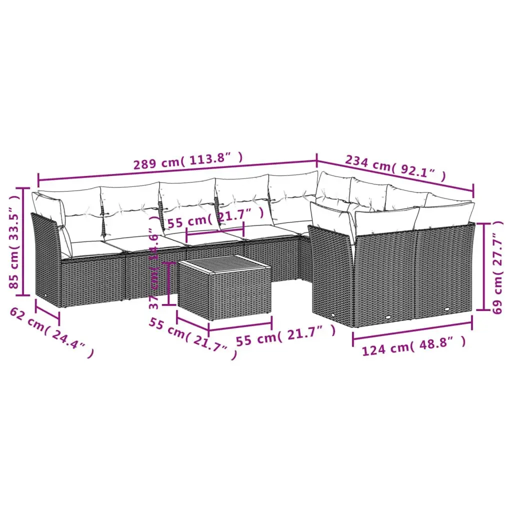 Garden Sofa Set 10 Piece Outdoor Furniture Beige Poly Rattan Patio Sectional