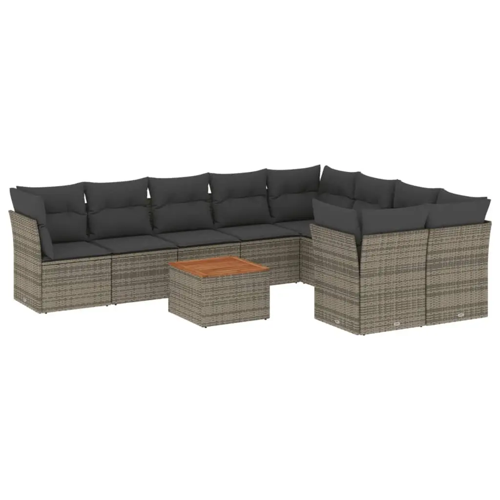 Garden Sofa Set 10 Piece Outdoor Furniture Grey Poly Rattan with Cushions Patio
