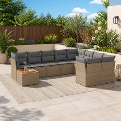Garden Sofa Set 10 Piece Outdoor Furniture Beige Poly Rattan Patio Lounge with