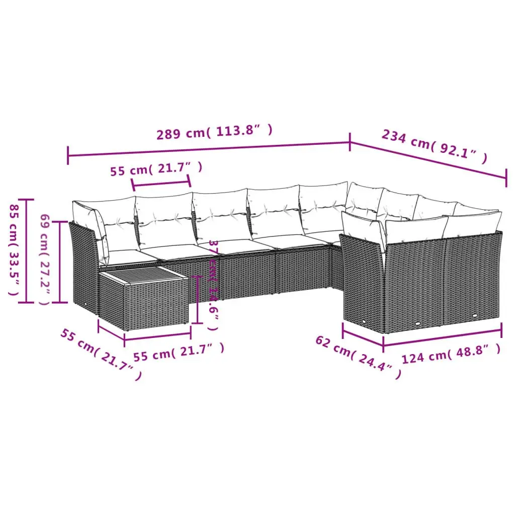 Garden Sofa Set 10 Piece Outdoor Furniture Patio Seating Grey Cushions Modular