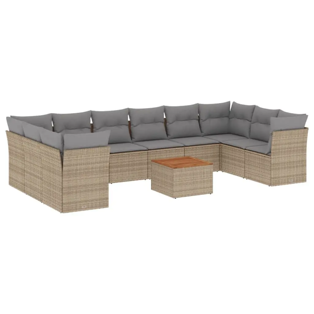 Garden Sofa Set 11 Piece Outdoor Patio Furniture with Cushions Beige Rattan
