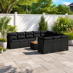 Outdoor Garden Sofa Set 11 Piece Black Poly Rattan Furniture Patio Sectional