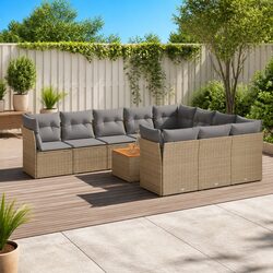 Outdoor Garden Sofa Set 11 Piece Patio Furniture Beige with Cushions Modular