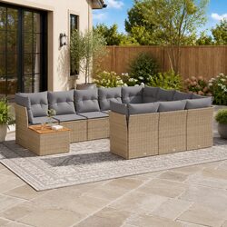 Garden Sofa Set 11 Piece Outdoor Furniture Patio Beige Cushions Modular
