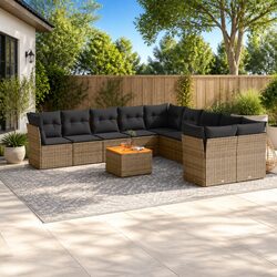 Garden Sofa Set 11 Piece Outdoor Furniture Grey Poly Rattan Patio Cushions