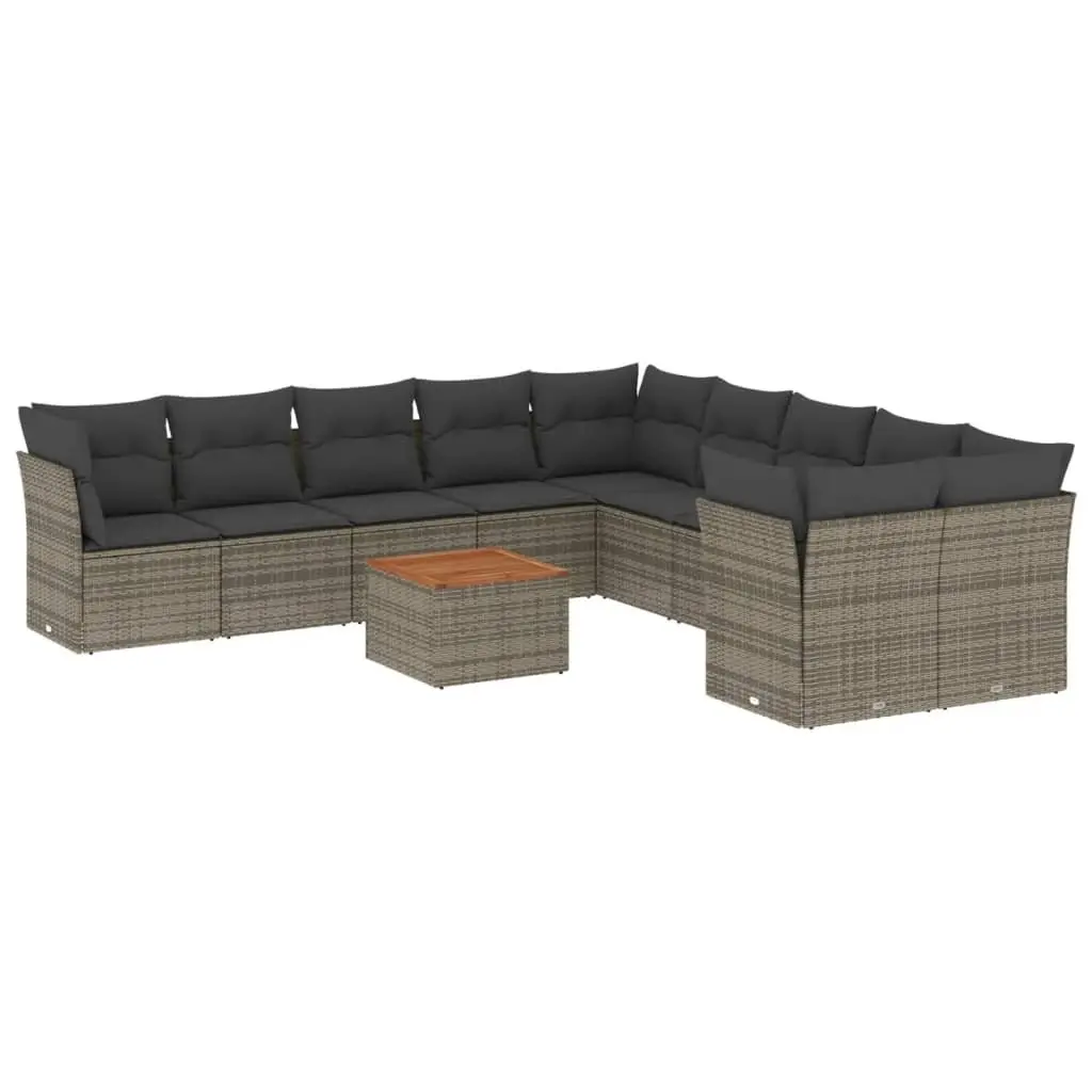 Garden Sofa Set Grey 11 Piece Modular Outdoor Furniture PE Rattan Cushions