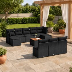 Garden Sofa Set 11 Piece Outdoor Furniture Black Poly Rattan Modular Patio