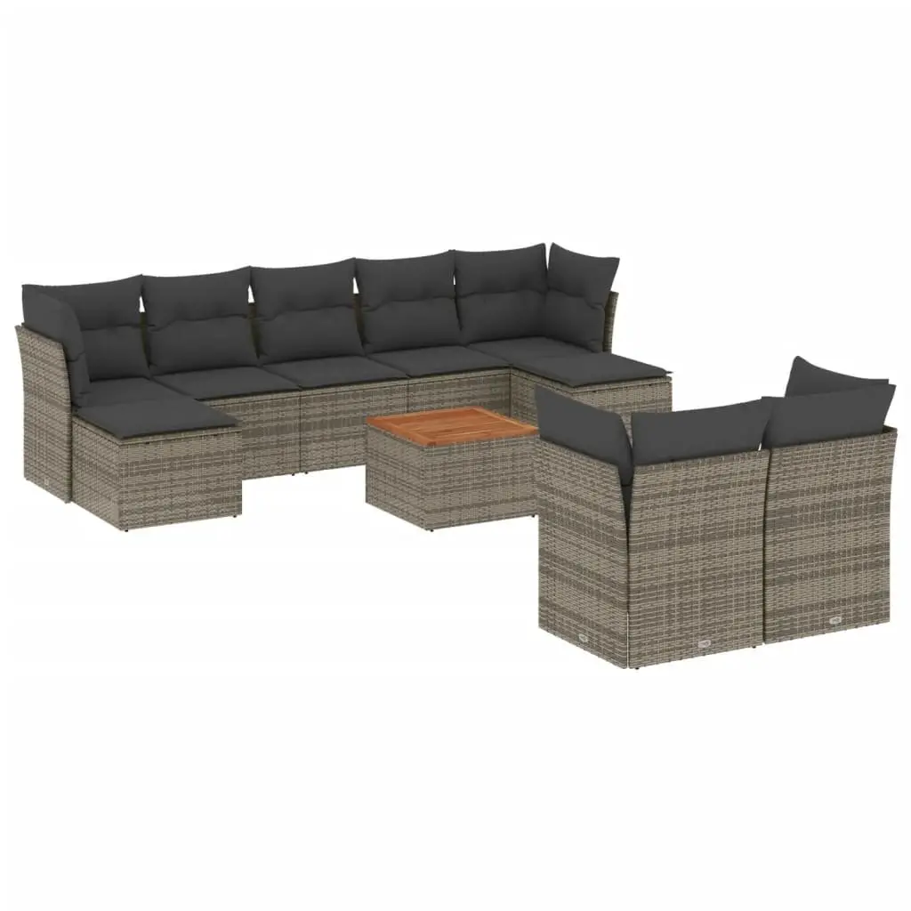 Garden Sofa Set 10 Piece Outdoor Furniture Modular Grey Poly Rattan with