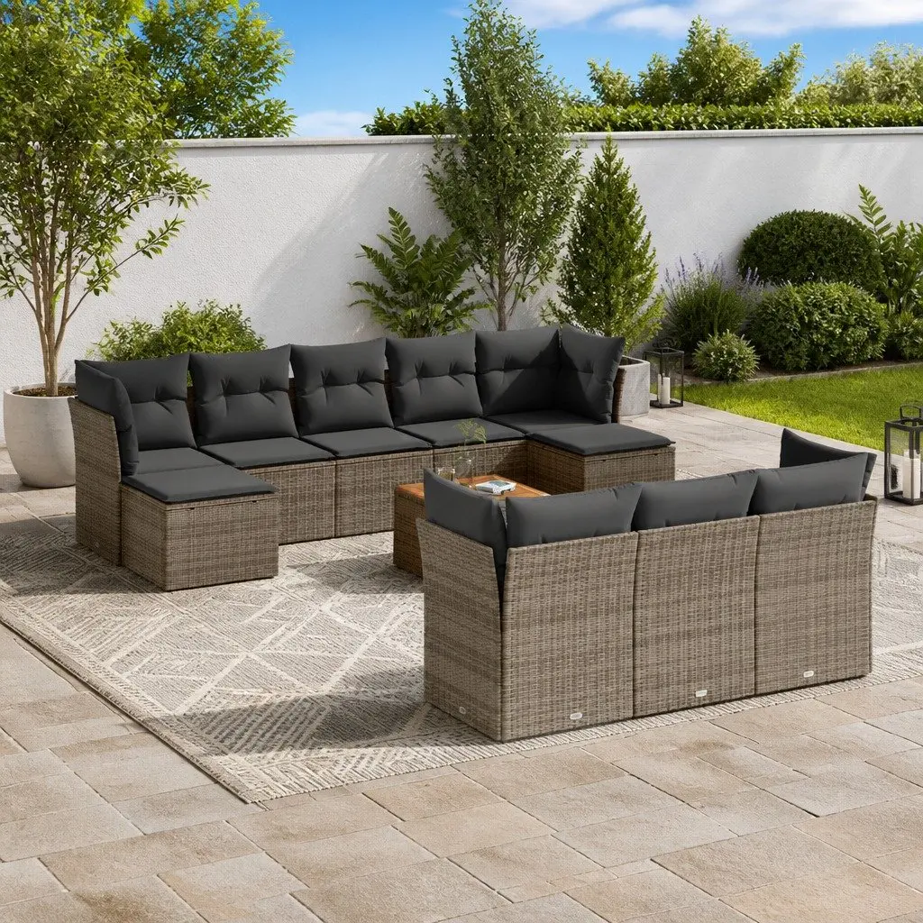 Garden Sofa Set 11 Piece Outdoor Furniture Patio Grey Poly Rattan Modular With