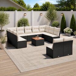 Garden Sofa Set 12 Piece Outdoor Furniture Black Poly Rattan Modular Patio