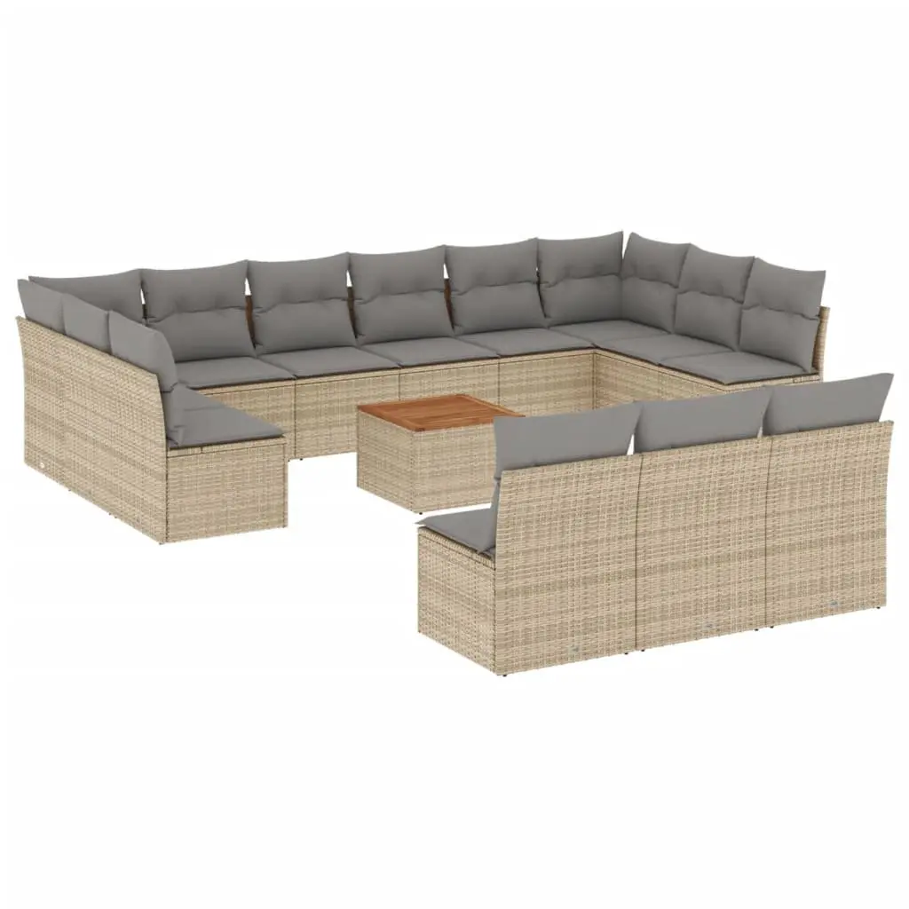 Garden Sofa Set Beige 14 Piece Modular Outdoor Furniture with Cushions
