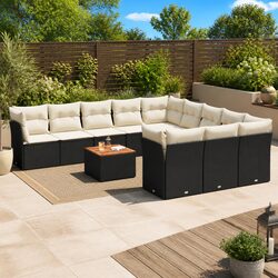 Garden Sofa Set 12 Piece Outdoor Furniture Black Poly Rattan Patio Seating with