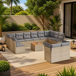 Garden Sofa Set 13 Piece Outdoor Furniture Beige Poly Rattan with Cushions Patio