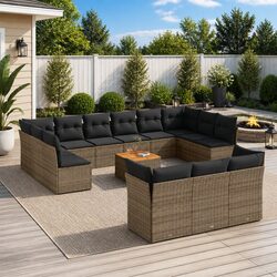 Garden Sofa Set 14 Piece Outdoor Patio Furniture Grey Modular Rattan with