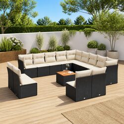 Compact 14 Piece Black Garden Sofa Set for Outdoor Fun