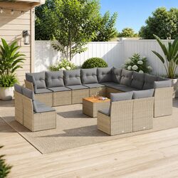 14-Piece Beige Garden Sofa Set with Cushions