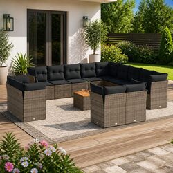 14 Piece Grey Outdoor Sofa Set with Comfortable Cushions