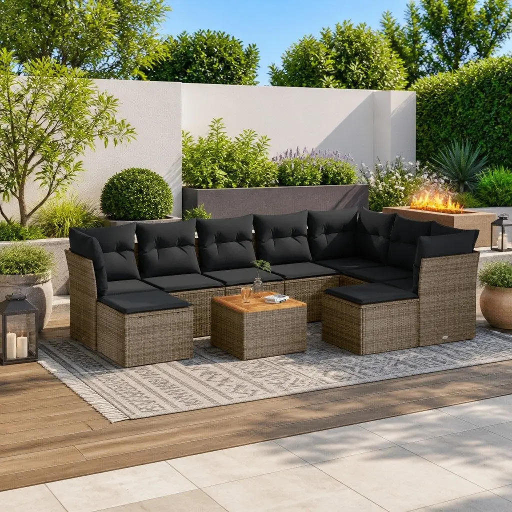 Garden Sofa Set 10 Piece Outdoor Furniture with Cushions Grey Poly Rattan Patio