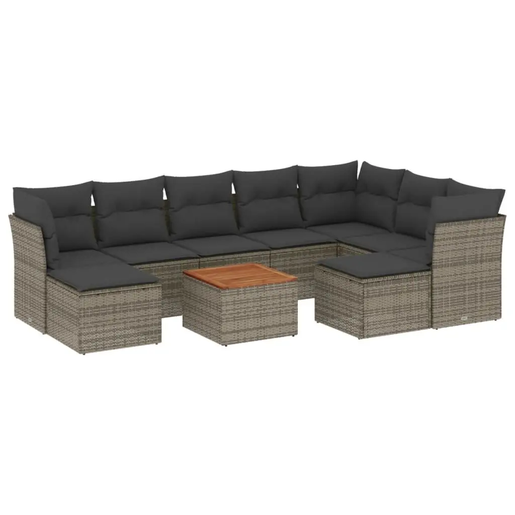 Garden Sofa Set 10 Piece Outdoor Furniture with Cushions Grey Poly Rattan Patio