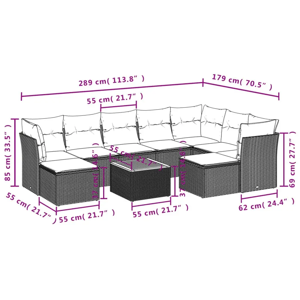 Garden Sofa Set 10 Piece Outdoor Furniture with Cushions Grey Poly Rattan Patio