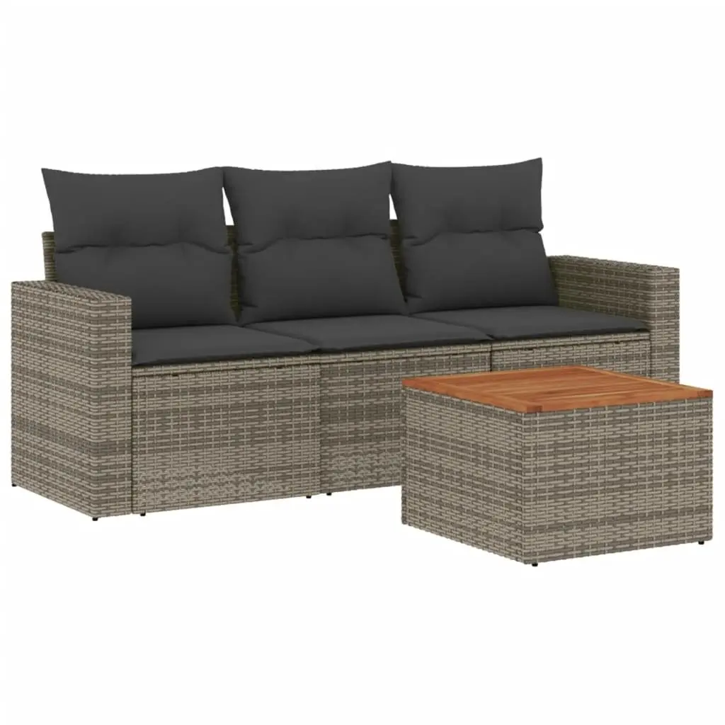 Garden Sofa Set 4 Piece Outdoor Furniture Grey Poly Rattan Cushions Patio