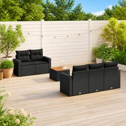 6 Piece Garden Sofa Set Outdoor Patio Furniture with Cushions Black Rattan
