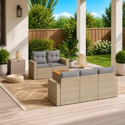 Garden Sofa Set 6 Piece Outdoor Furniture Patio Beige Modular with Cushions