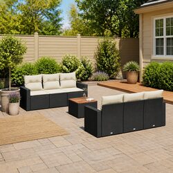 7 Piece Garden Sofa Set Outdoor Patio Furniture Black Poly Rattan with Cushions