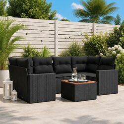 Compact 7-Piece Black Patio Sofa Set with Cushions