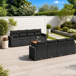 Garden Sofa Set 9 Piece Outdoor Furniture with Cushions Black Patio Lounge