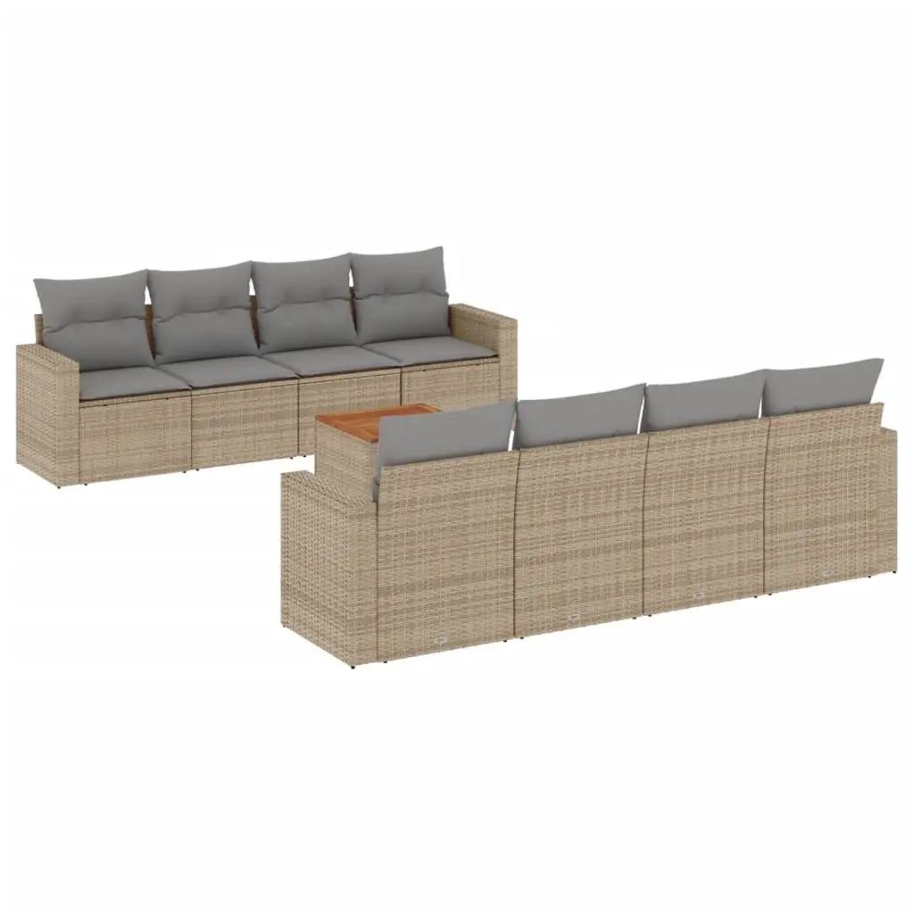 Garden Sofa Set Beige 9 Piece Outdoor Furniture Poly Rattan with Cushions
