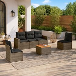 6 Piece Grey Garden Sofa Set for Outdoor Use