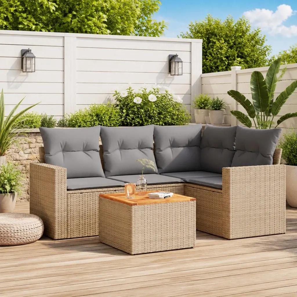 Garden Sofa Set 5 Piece Outdoor Furniture Patio Beige Cushions Modular Rattan