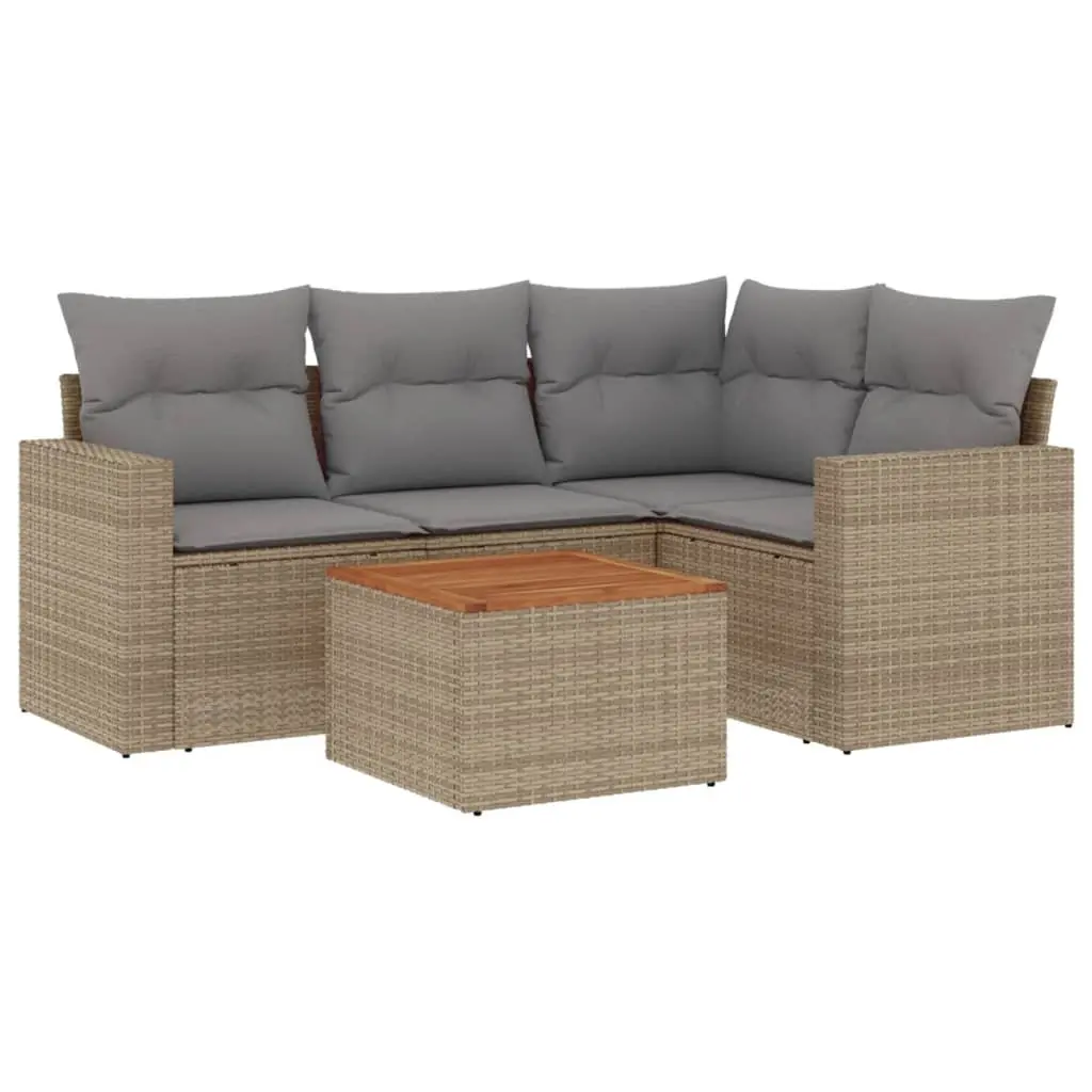 Garden Sofa Set 5 Piece Outdoor Furniture Patio Beige Cushions Modular Rattan