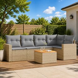 6 Piece Rattan Sofa Set for Outdoors