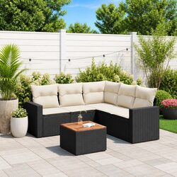 Compact 6-Piece Outdoor Garden Sofa Set in Black Rattan
