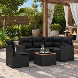 Garden Sofa Set 6 Piece Outdoor Furniture Patio Black Poly Rattan with Cushions