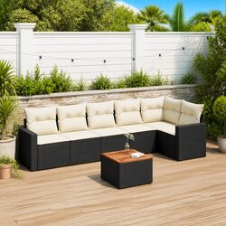 Garden Sofa Set 7 Piece Outdoor Furniture Patio Sectional with Cushions Black