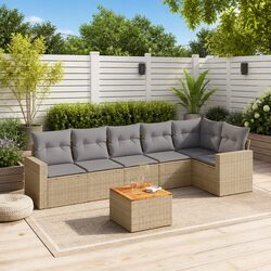 7 Piece Garden Sofa Set Outdoor Patio Furniture with Cushions Beige Rattan