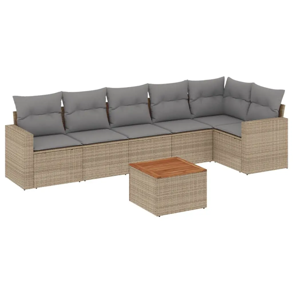 7 Piece Garden Sofa Set Outdoor Patio Furniture with Cushions Beige Rattan