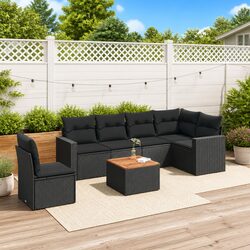 7 Piece Garden Sofa Set with Cushions Black Outdoor Patio Furniture Modular
