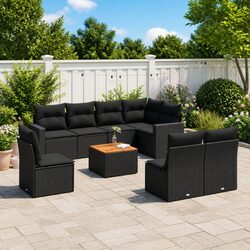 Compact 9-Piece Black Outdoor Sofa Set with Cushions
