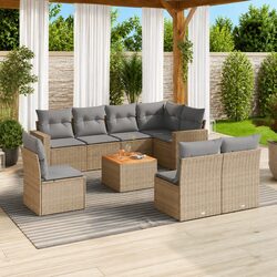 Garden Sofa Set 9 Piece Outdoor Furniture Patio Beige Cushioned Modular Rattan