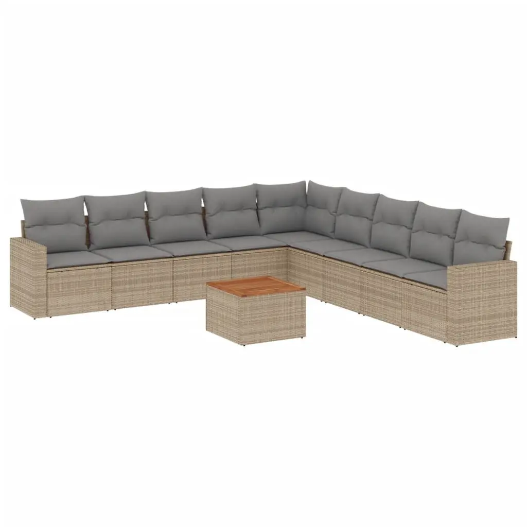 Garden Sofa Set 10 Piece Outdoor Furniture Beige Poly Rattan with Cushions Patio