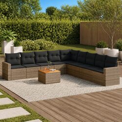 Garden Sofa Set 10 Piece Outdoor Furniture with Cushions Grey Patio Lounge Suite