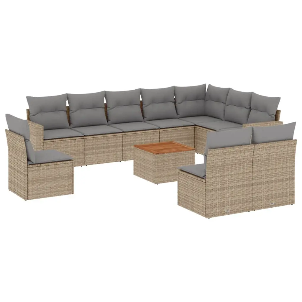 Garden Sofa Set 11 Piece Outdoor Furniture Beige Poly Rattan with Cushions Patio