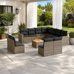 Sleek 12-Piece Outdoor Sofa Set in Grey Poly Rattan