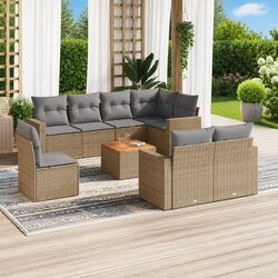 Compact 9-Piece Beige Sofa Set for Outdoor Enjoyment