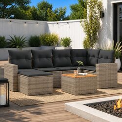 Concise 7-Piece Grey Rattan Outdoor Sofa Set